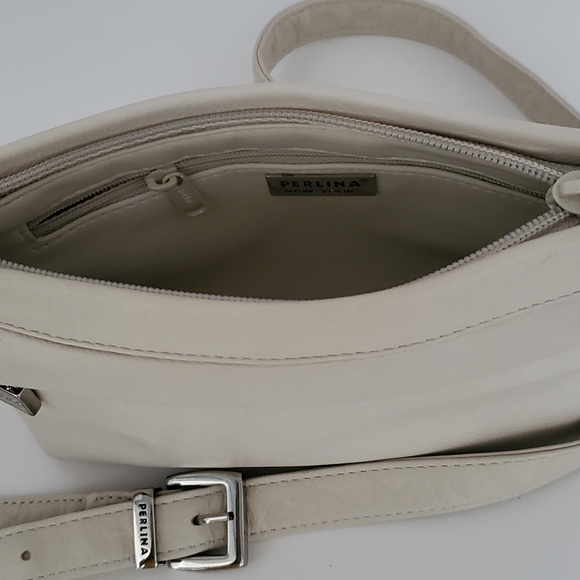 Perlina New York Logo Soft Cream Leather Crossbody Bag - Picture 9 of 10